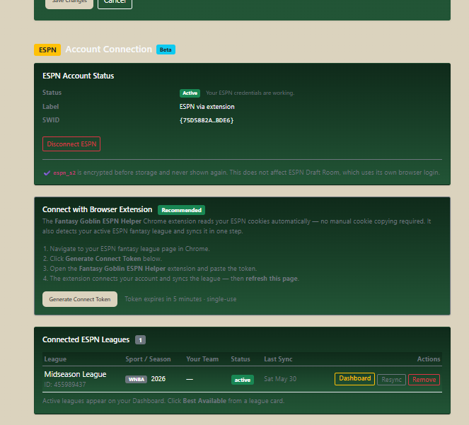 Connect your fantasy leagues